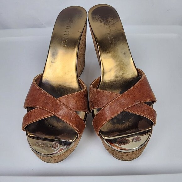 Jimmy Choo Leather Cork Wedges 38.5 - Picture 3 of 9